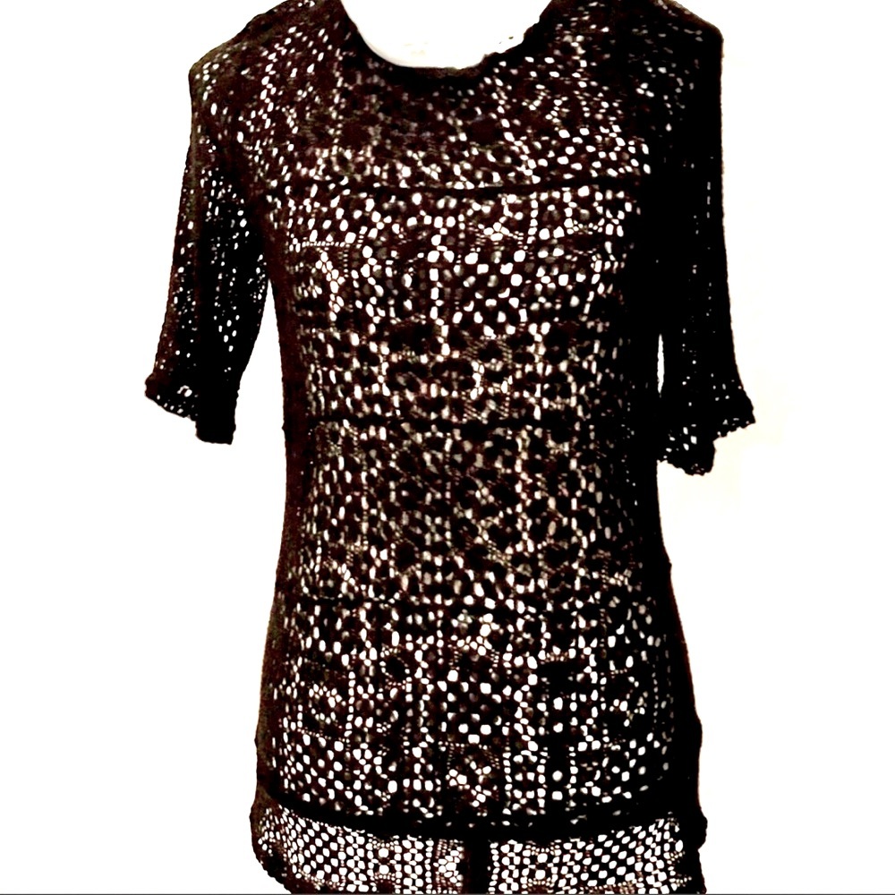 Intimately Free People Black Crochet 3/4 Sleeves Top - Picture 7 of 14